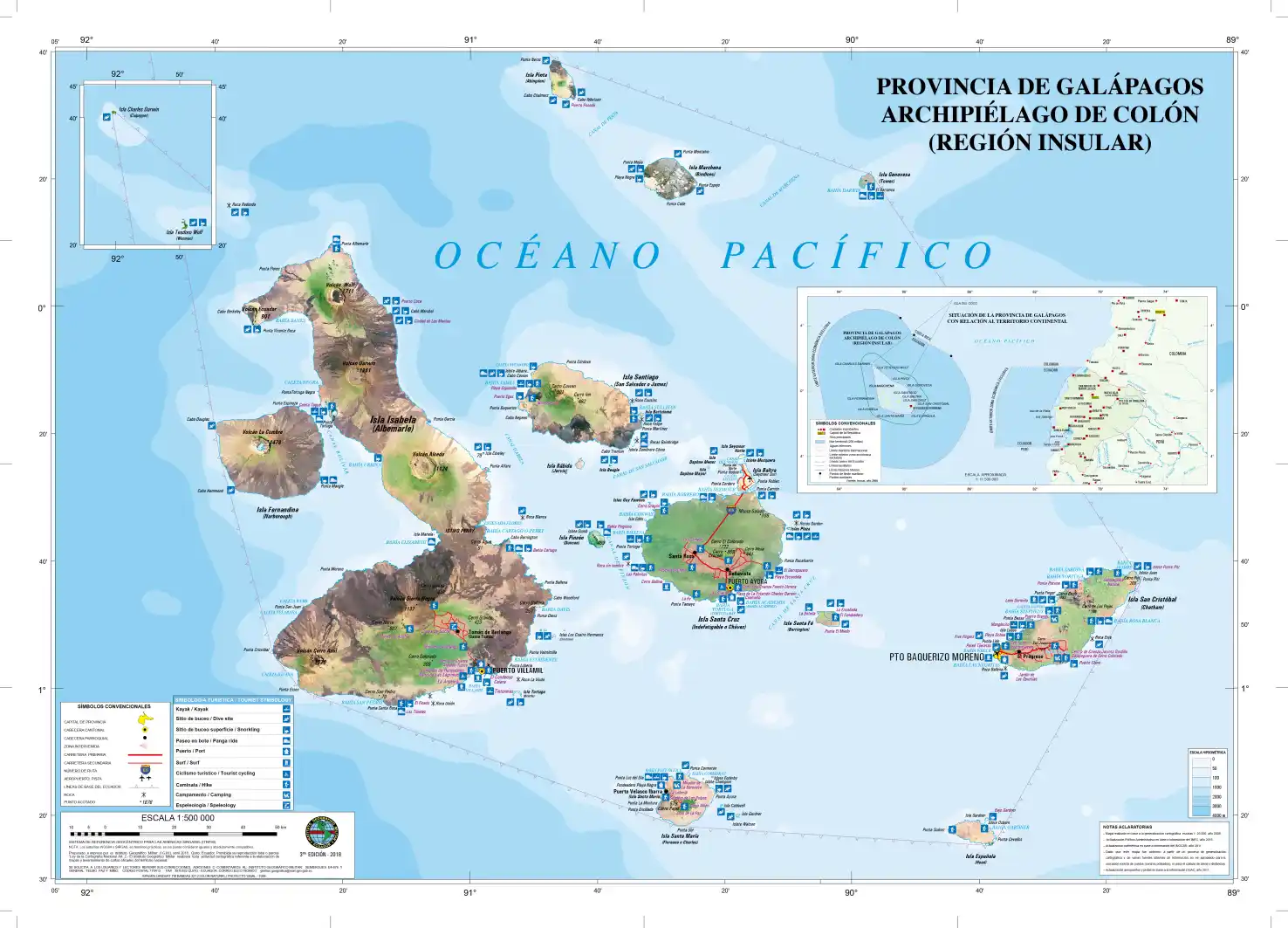 Galapagos Geländekarte mit Farben und Legenden