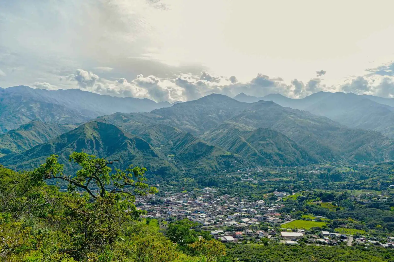 Blick über ein grünes Andental in Ecuador