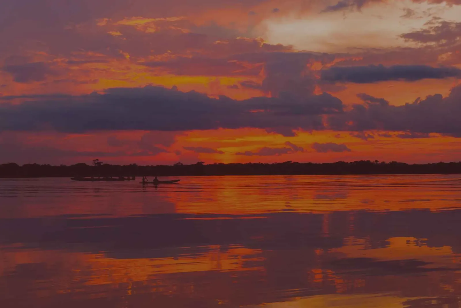 Sonnenuntergang über einer Lagune im Cuyabeno-Reservat